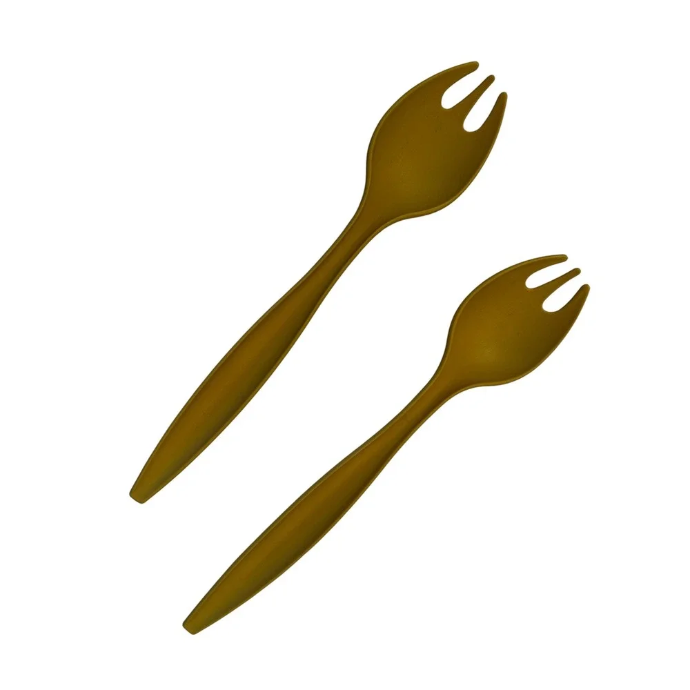 Vintage Tupperware Salad Server Set Harvest Gold Mustard Yellow Spork Tongs 12